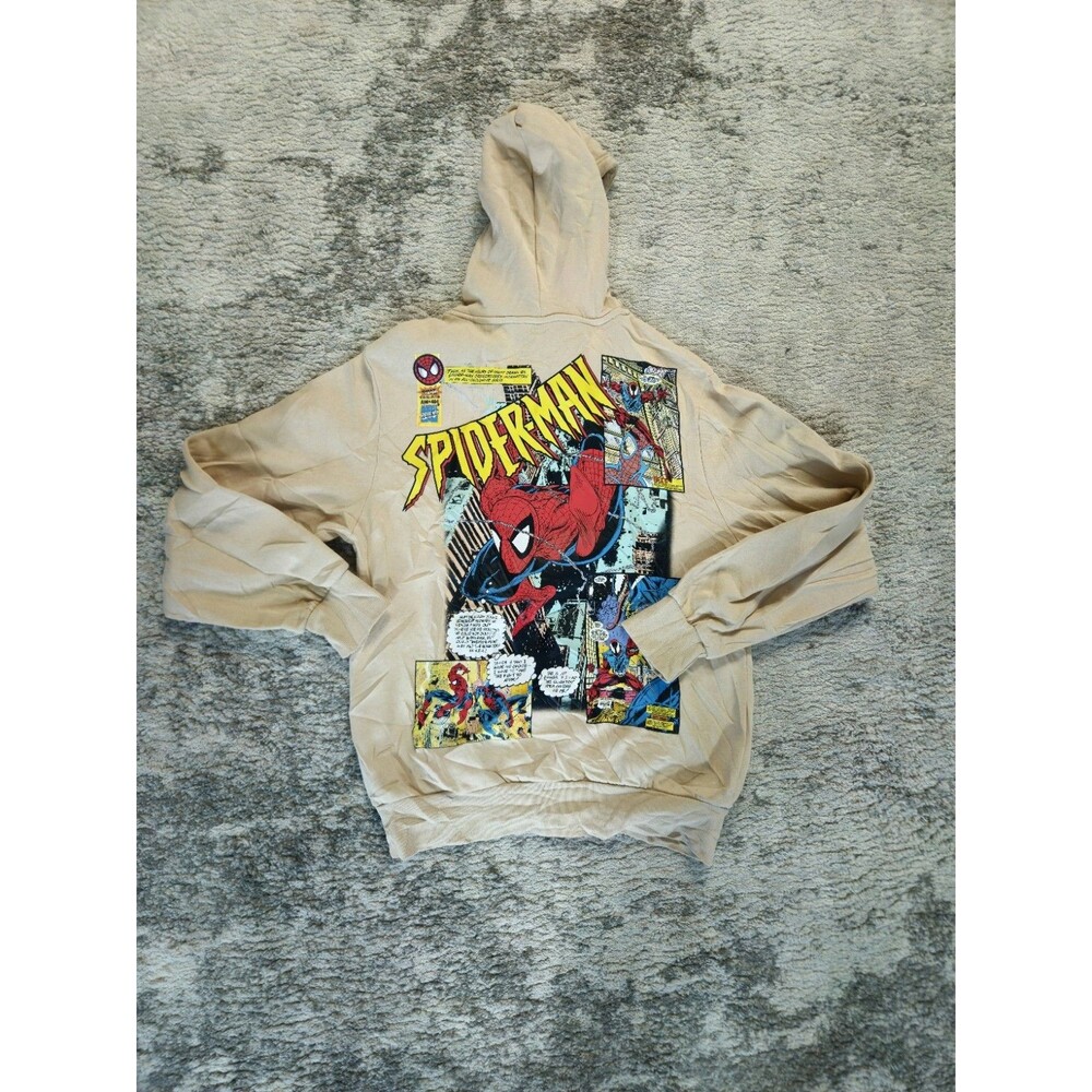 Marvel Spiderman Comic Page Graphic Print Tan Size M Hoodie